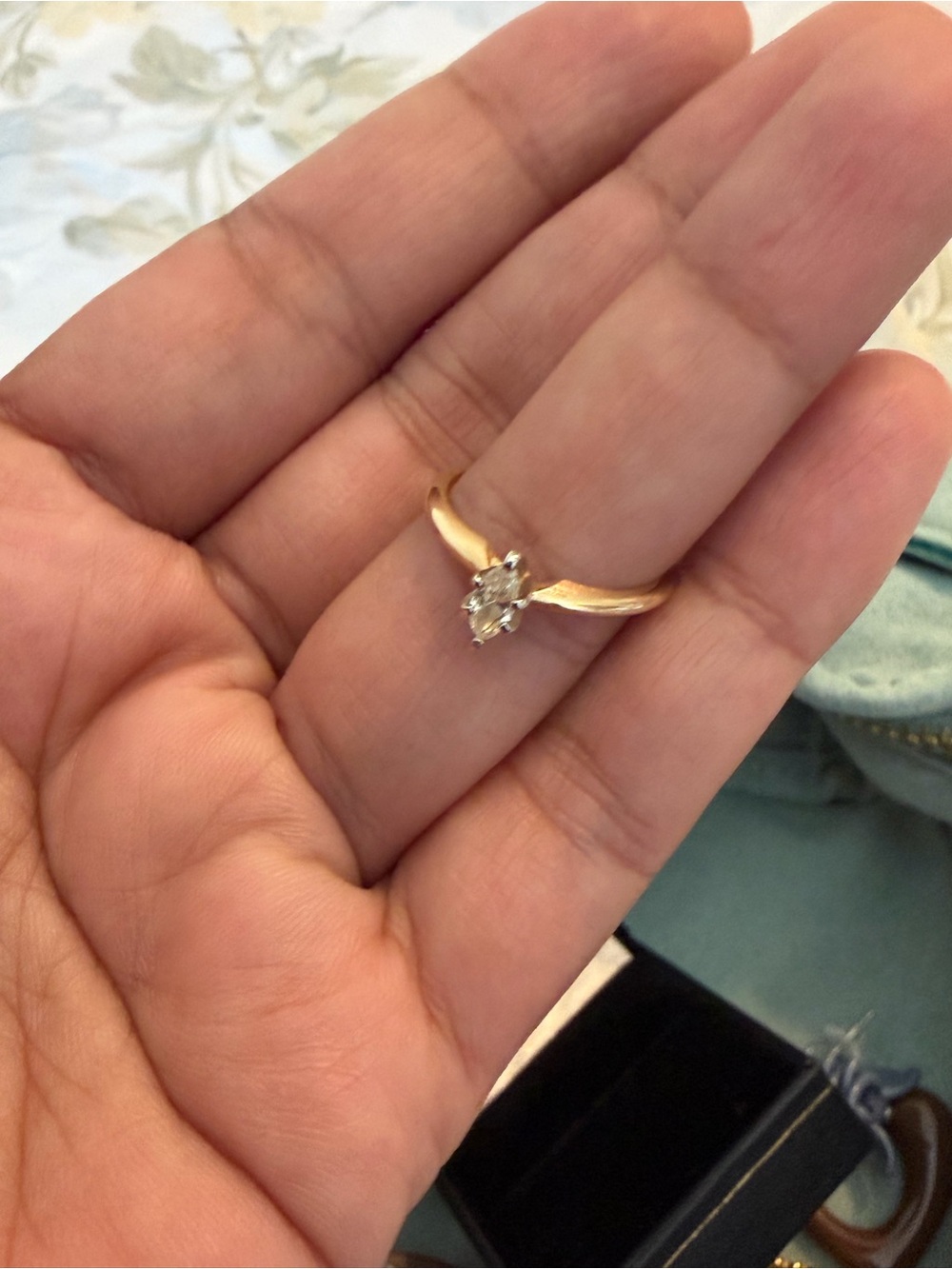 14K Gold Marquise Diamond Solitaire Ring - size 5